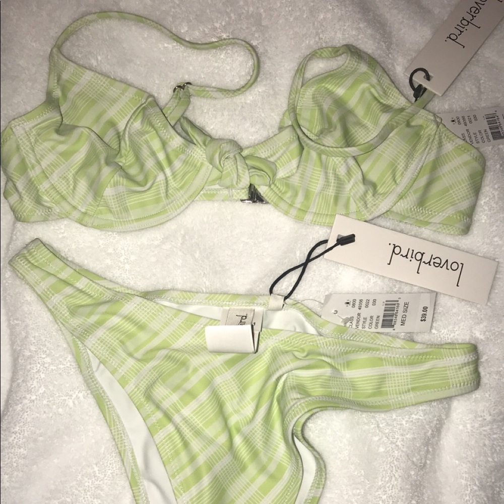 Lime green and white swimsuit